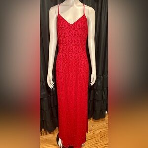 Reggio 90s Vintage Full Length Red Formal Homecoming Dress Side Slit Size 8
